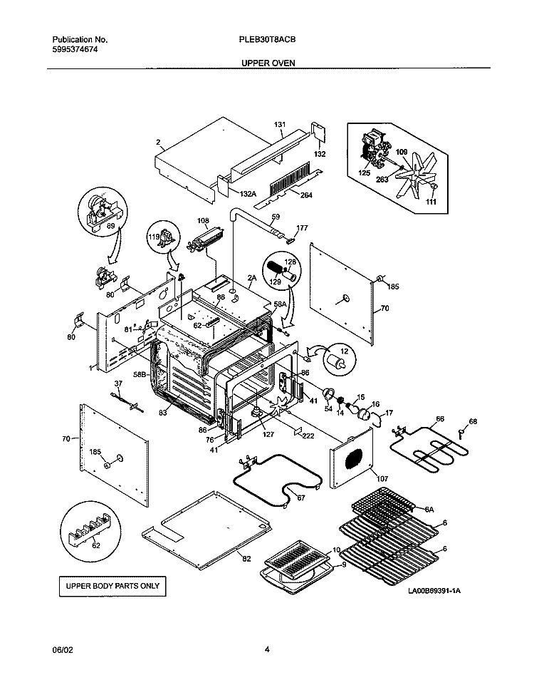 UPPER OVEN Diagram and Parts List for PLEB30T8ACB  Frigidaire Wall Oven
