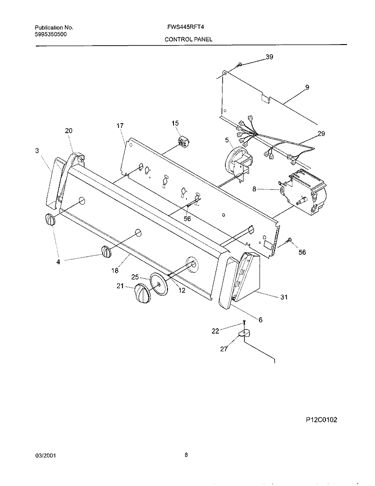 CONTROL PANEL Diagram and Parts List for FWS445RFT4  Frigidaire Washer