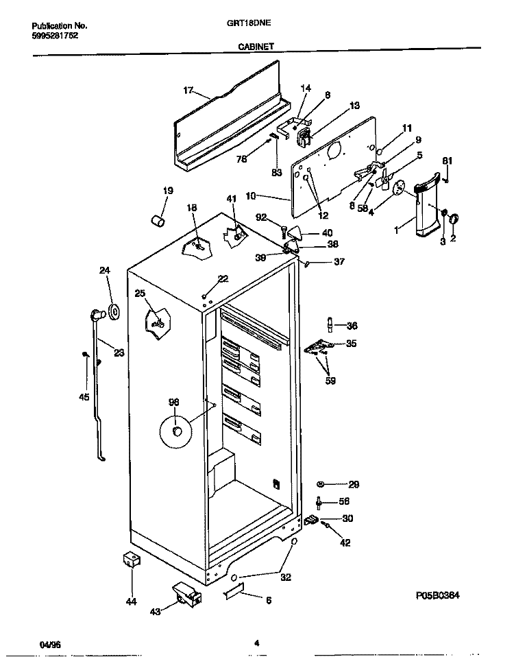 CABINET Diagram and Parts List for GRT18DNEW0  Gibson Refrigerator