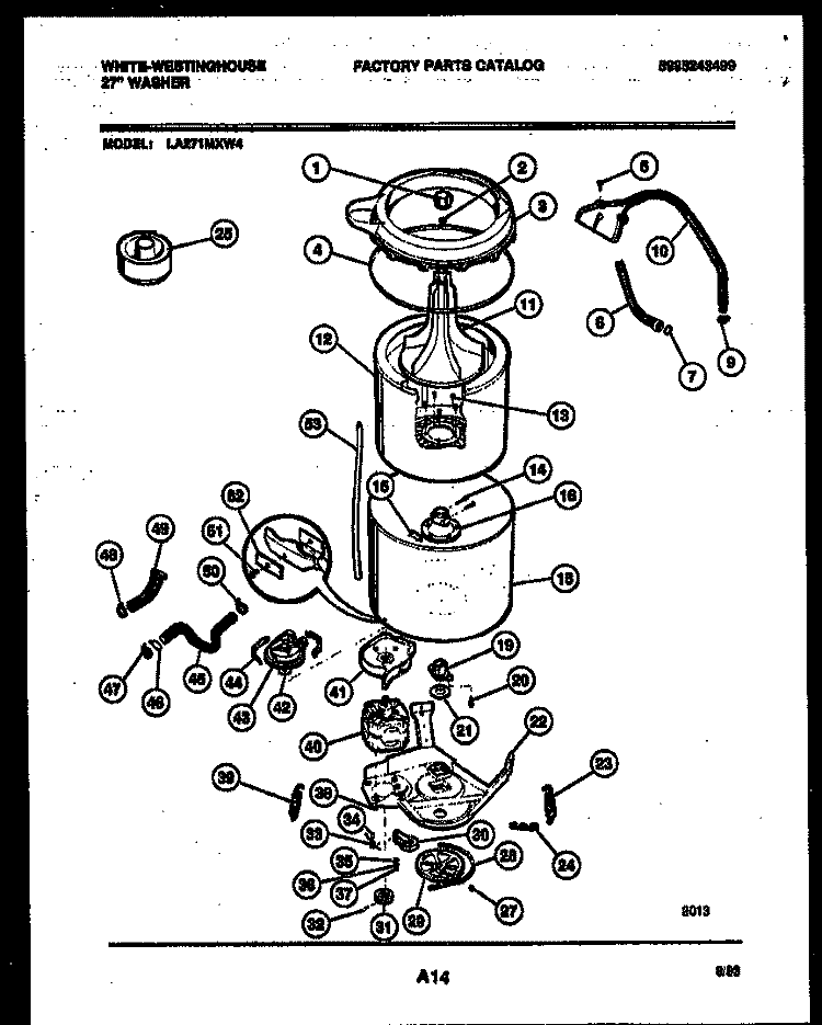 TUB DETAIL Diagram and Parts List for LA271MXW4  Frigidaire Washer