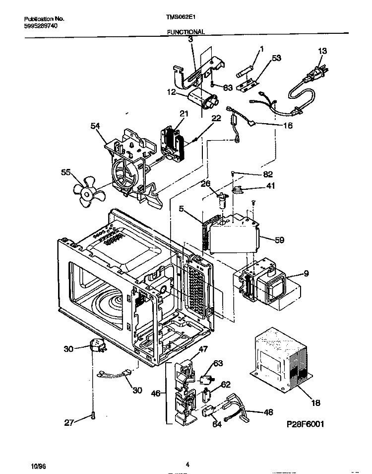 FUNCTIONAL Diagram and Parts List for TMS062E1S0  Tappan Microwave