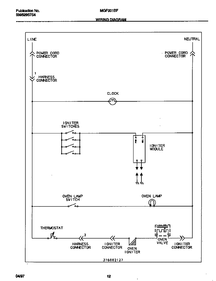 WIRING DIAGRAM Diagram and Parts List for MGF331BFWA  Frigidaire Range