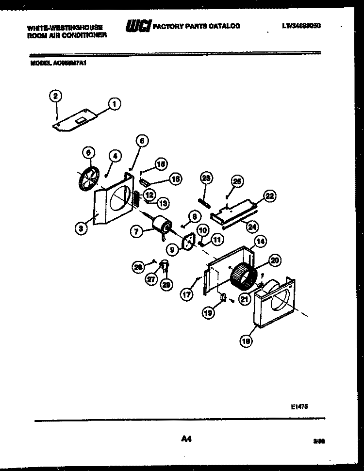 AIR HANDLING PARTS Diagram and Parts List for AC055M7A1  Frigidaire Air Conditioner