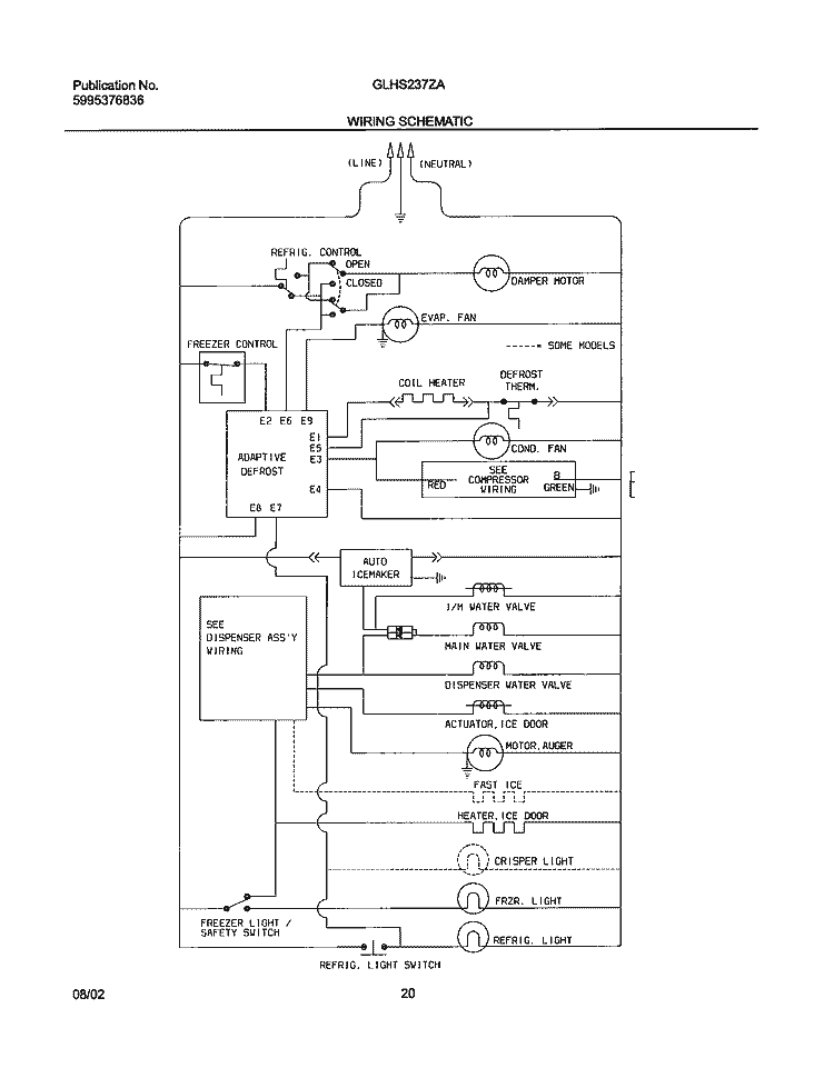 WIRING SCHEMATIC Diagram and Parts List for GLHS237ZAW5  Frigidaire Refrigerator