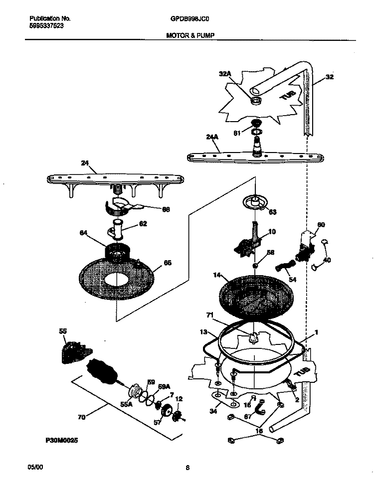 MOTOR Diagram and Parts List for GPDB998JC0  Frigidaire Dishwasher