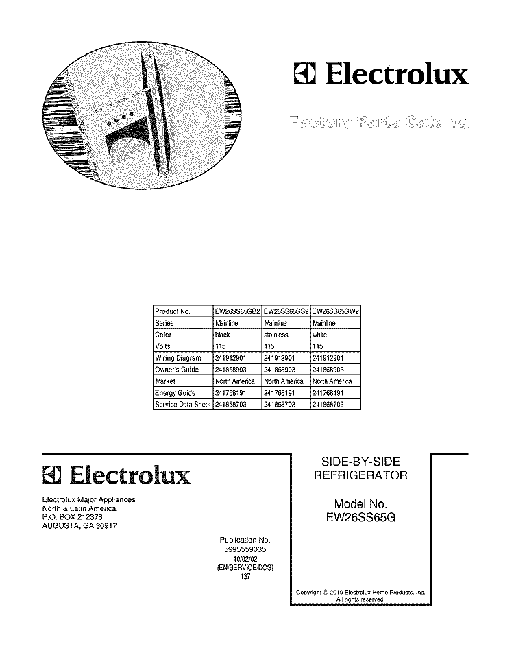 COVER Diagram and Parts List for EW26SS65GS2  Electrolux Refrigerator