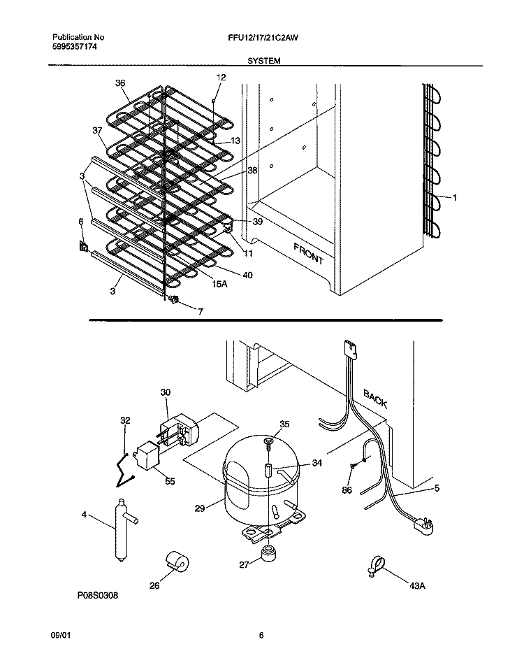 SYSTEM Diagram and Parts List for FFU17C2AW0  Frigidaire Freezer