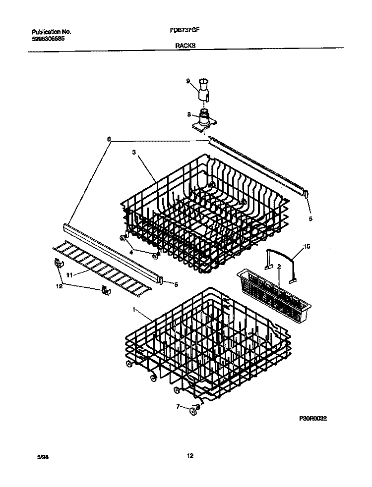 RACKS Diagram and Parts List for FDB737GFS2  Frigidaire Dishwasher