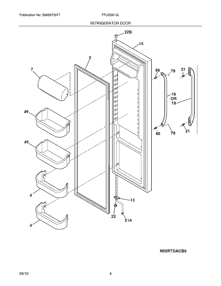 REFRIGERATOR DOOR Diagram and Parts List for FFUS2613LM1  Frigidaire Refrigerator