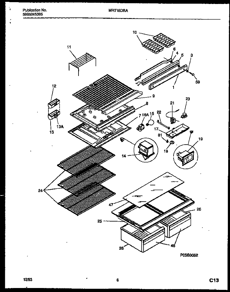 SHELVES AND SUPPORTS Diagram and Parts List for MRT18DRAZ0  Frigidaire Refrigerator