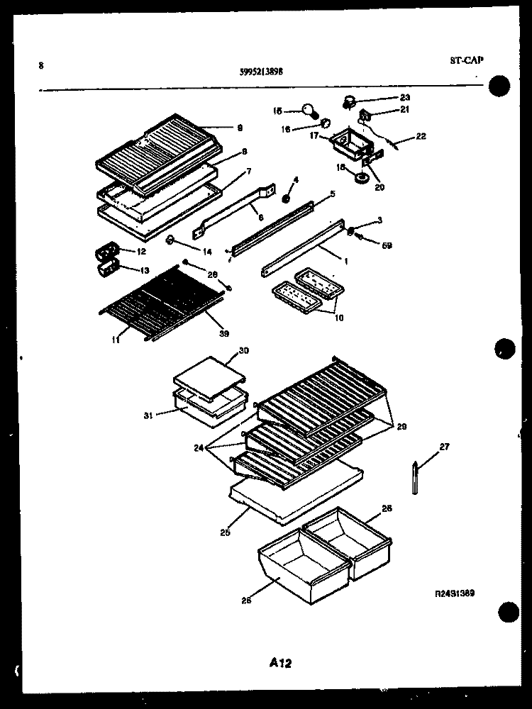 SHELVES AND SUPPORTS Diagram and Parts List for TSI210HN0D  Kelvinator Refrigerator