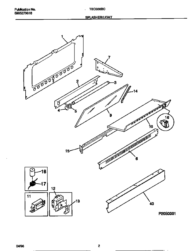 SPLASHER / LIGHT Diagram and Parts List for TEO356BCWC  Tappan Range