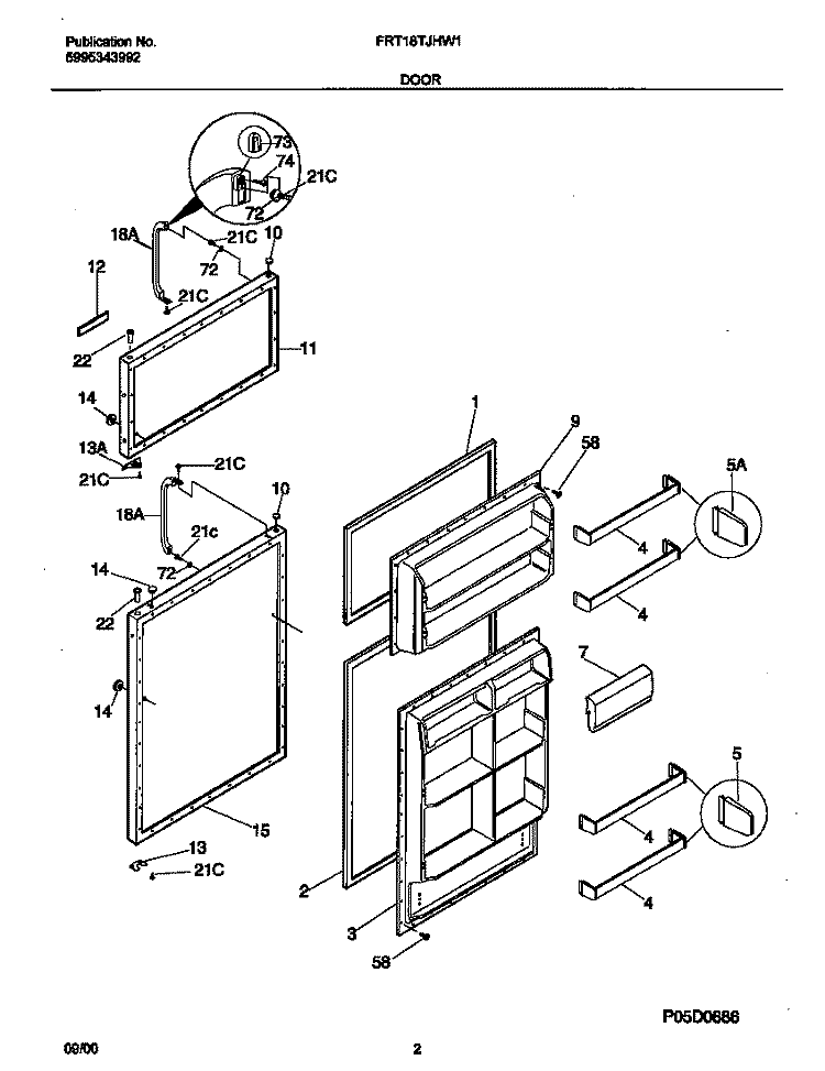 DOOR Diagram and Parts List for FRT18TJHW1  Frigidaire Refrigerator