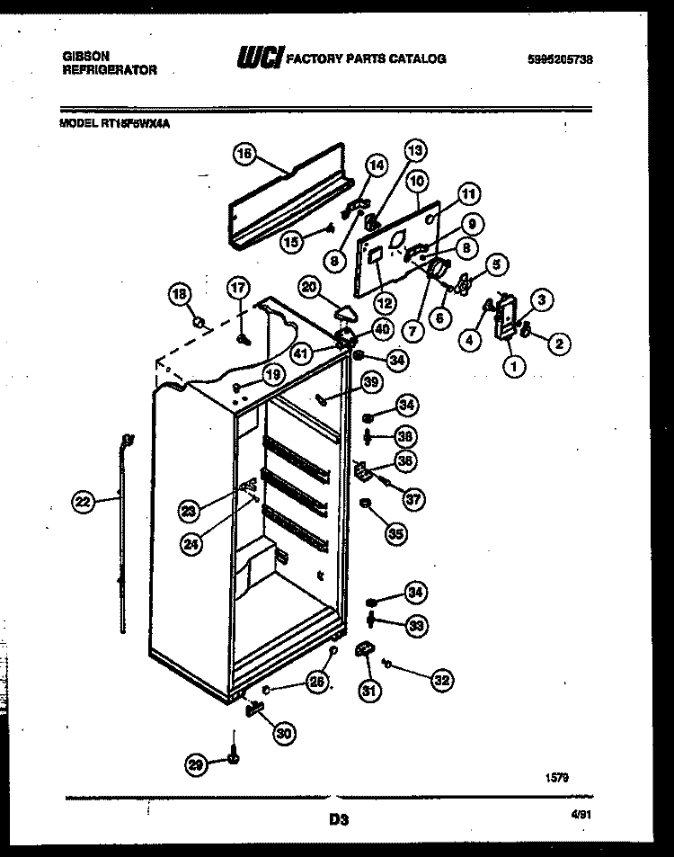 CABINET PARTS Diagram and Parts List for RT15F5WX4A  Gibson Refrigerator