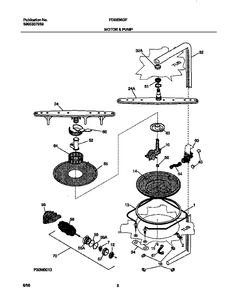 MOTOR AND PUMP Diagram and Parts List for FDB636GFT0  Frigidaire Dishwasher