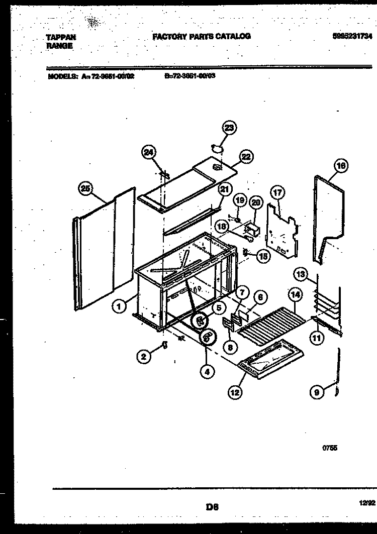 UPPER BODY PARTS Diagram and Parts List for 72-3651-23-02  Tappan Range