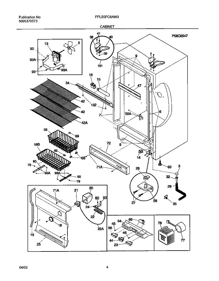 CABINET Diagram and Parts List for FFU20FC6AW3  Frigidaire Freezer