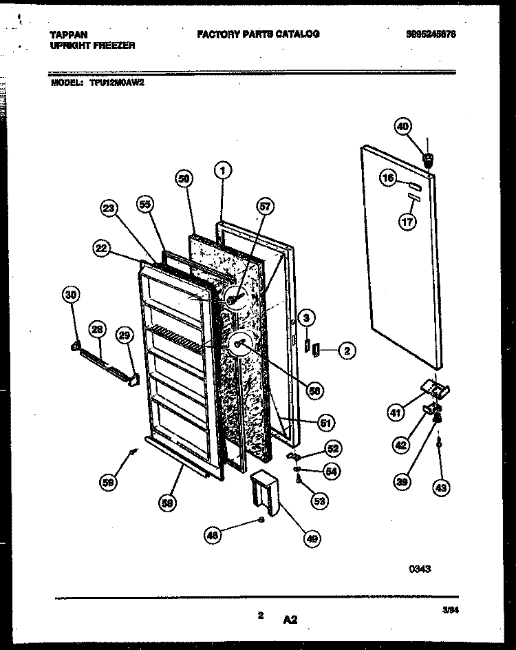 DOOR PARTS Diagram and Parts List for TFU12M0AW2  Tappan Freezer