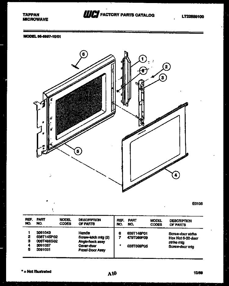 DOOR PARTS Diagram and Parts List for 56-5897-10-01  Tappan Microwave