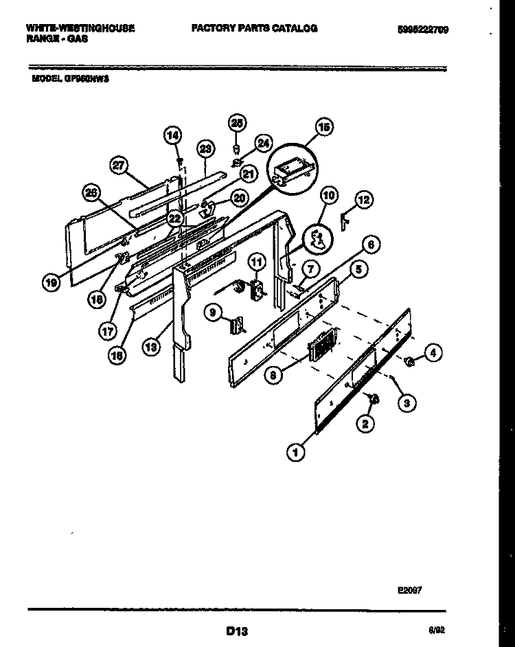 BACKGUARD Diagram and Parts List for GF950ND3  Frigidaire Range