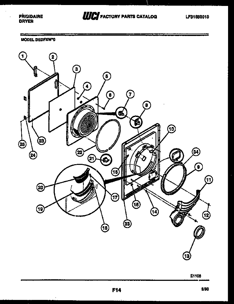 DOOR PARTS Diagram and Parts List for DEDFXL0  Frigidaire Dryer