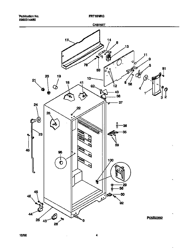 CABINET Diagram and Parts List for FRT16NRGD2  Frigidaire Refrigerator