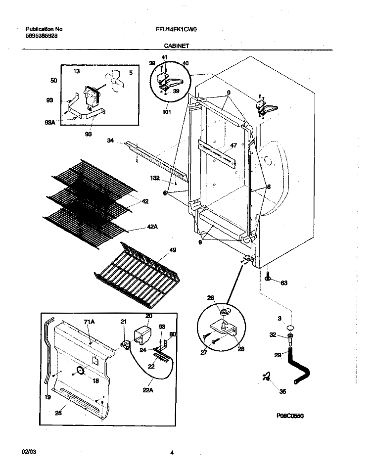 CABINET Diagram and Parts List for FFU14FK1CW0  Frigidaire Freezer