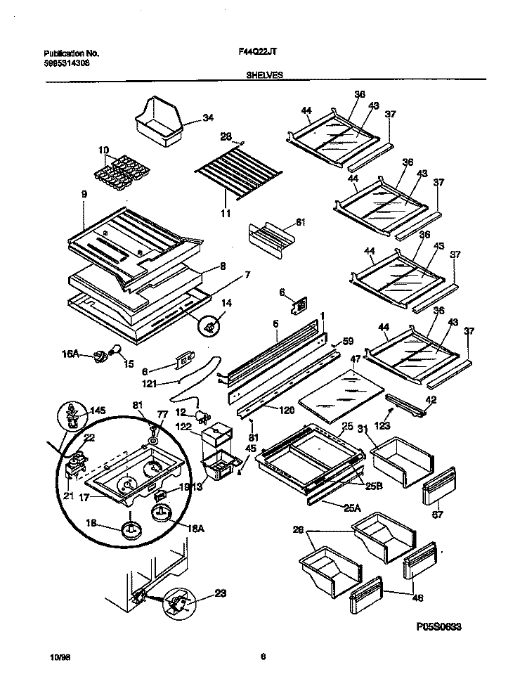 SHELVES Diagram and Parts List for F44Q22JTB0  Frigidaire Refrigerator