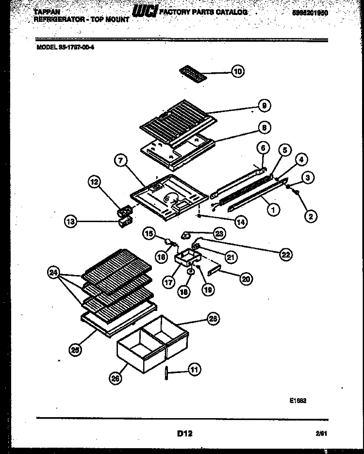 SHELVES AND SUPPORTS Diagram and Parts List for 95-1757-57-04  Tappan Refrigerator