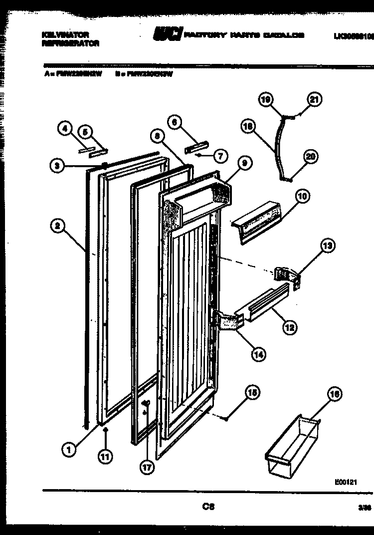 REFRIGERATOR DOOR PARTS Diagram and Parts List for FMW220EN2F  Kelvinator Refrigerator