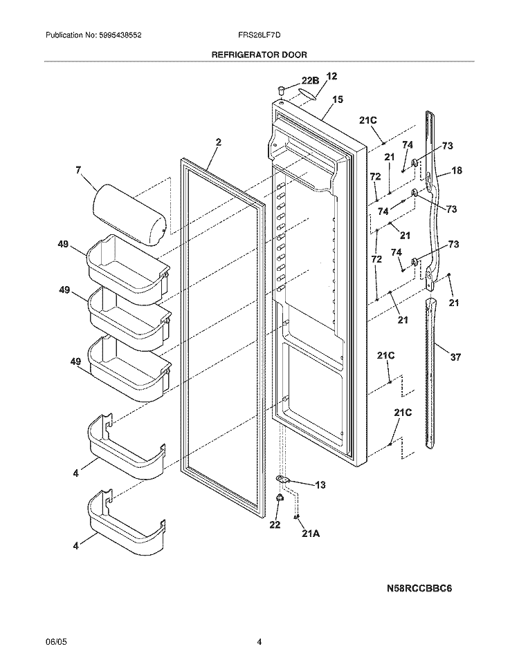 REFRIGERATOR DOOR Diagram and Parts List for FRS26LF7DS9  Frigidaire Refrigerator