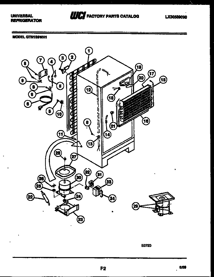 SYSTEM AND AUTOMATIC DEFROST PARTS Diagram and Parts List for GTN198DH1  Frigidaire Refrigerator