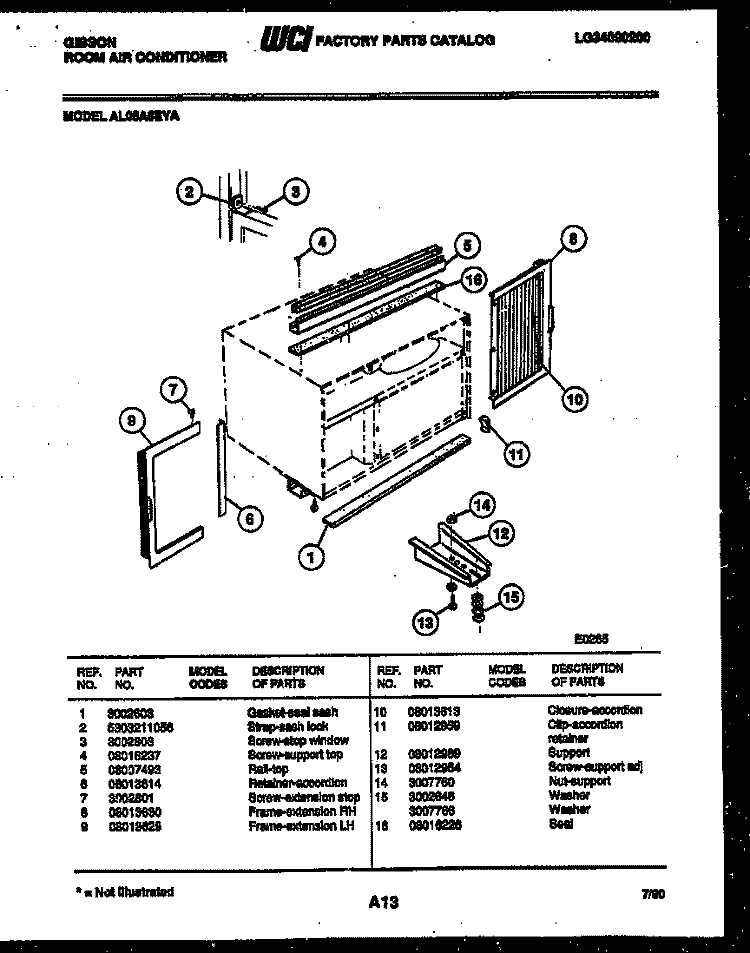 CABINET AND INSTALLATION PARTS Diagram and Parts List for AL05A6EYA  Gibson Air Conditioner