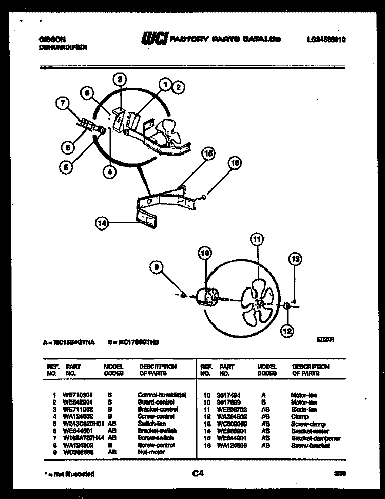 AIR CONTROL PARTS Diagram and Parts List for MC17S5GTHB  Gibson Dehumidifier