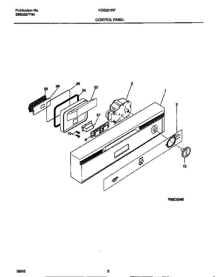 CONTROL PANEL Diagram and Parts List for FDB221RFR0  Frigidaire Dishwasher