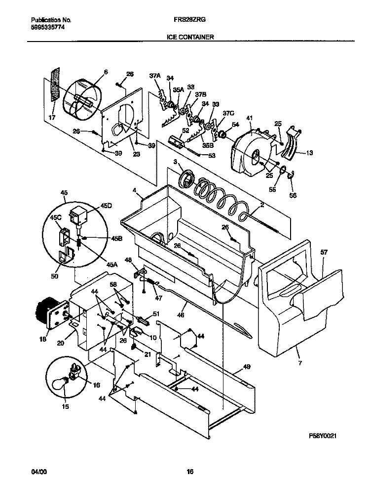ICE CONTAINER Diagram and Parts List for FRS26ZRGBA  Frigidaire Refrigerator
