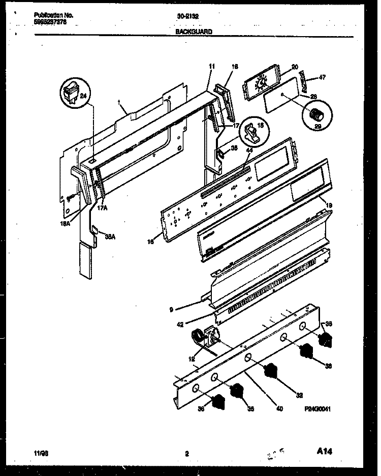 BACKGUARD Diagram and Parts List for 30-2132-00-03  Tappan Range