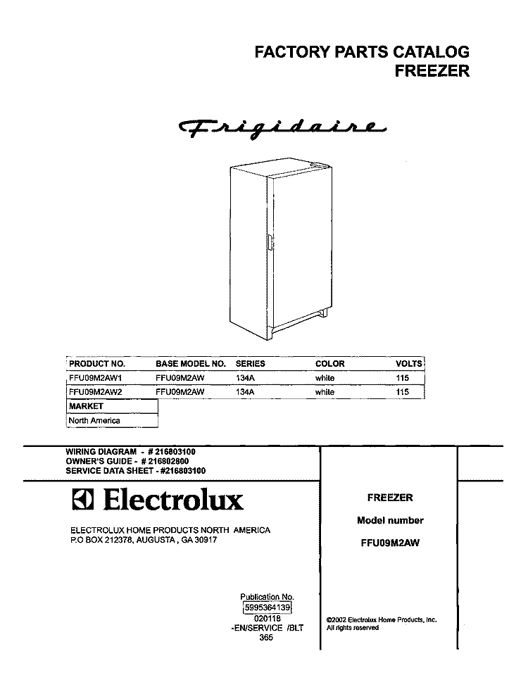 COVER Diagram and Parts List for FFU09M2AW  Frigidaire Freezer