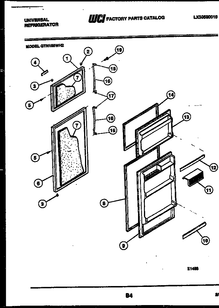 DOOR PARTS Diagram and Parts List for GTN155HH2  Frigidaire Refrigerator