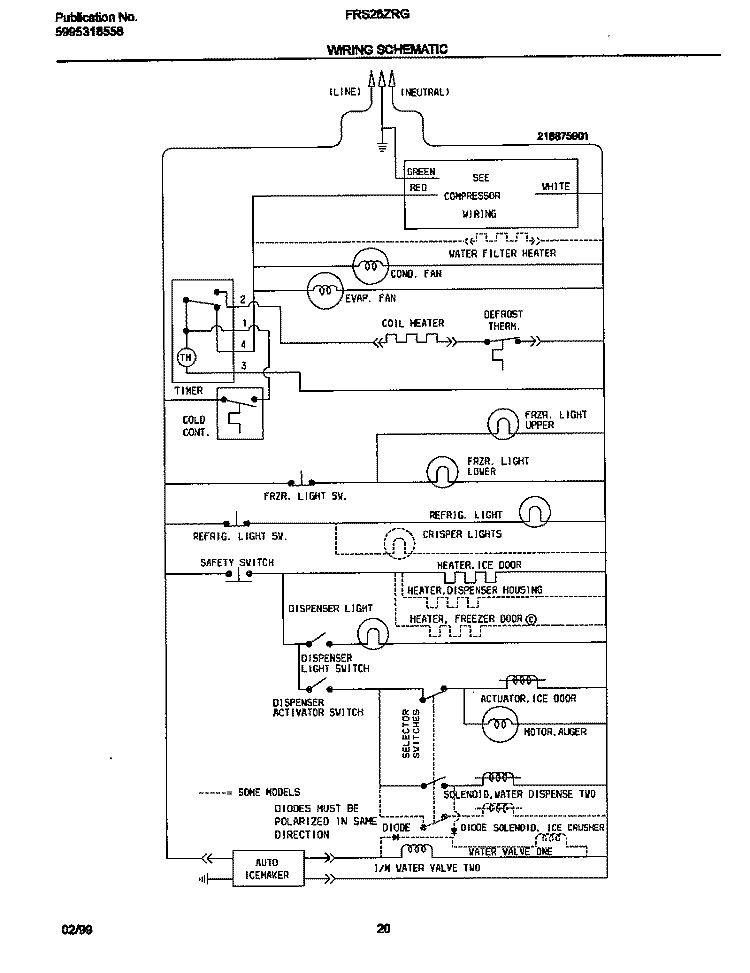 WIRING DIAGRAM Diagram and Parts List for FRS26ZRGW5  Frigidaire Refrigerator