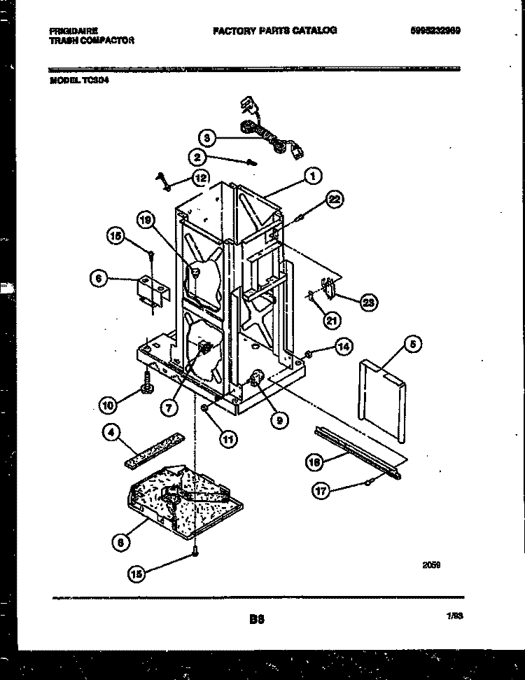 INTERIOR PARTS Diagram and Parts List for TC3DA4  Frigidaire Trash Compactor