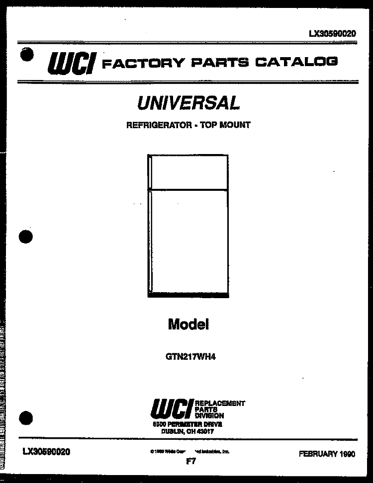 COVER Diagram and Parts List for GTN217WHD4  Frigidaire Refrigerator