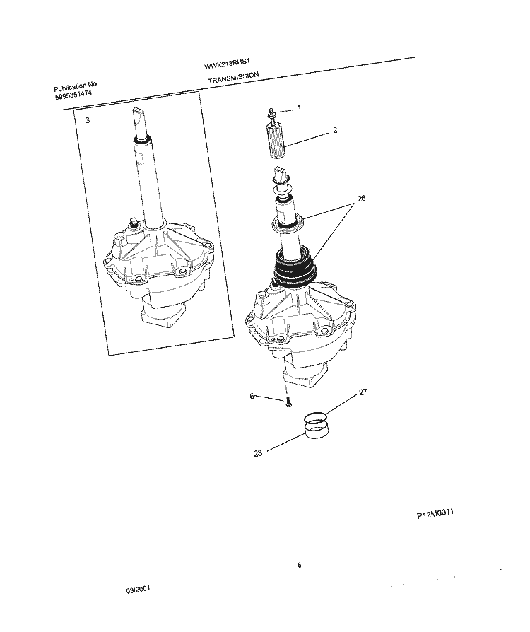 TRANSMISSION Diagram and Parts List for WWX213RHS1  Westinghouse Washer