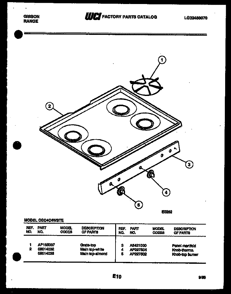 COOKTOP PARTS Diagram and Parts List for CGC4C4WSTE  Gibson Range