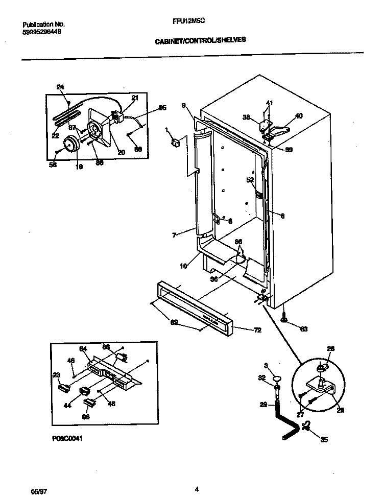CABINET / CONTROL / SHELVES Diagram and Parts List for FFU12M5CW2  Frigidaire Freezer