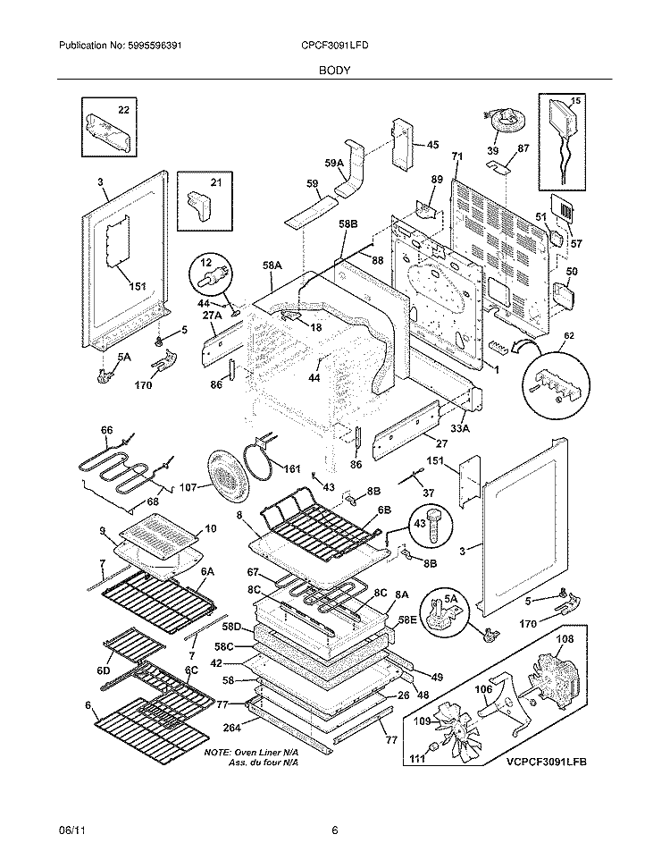BODY Diagram and Parts List for CPCF3091LFD  Frigidaire Range