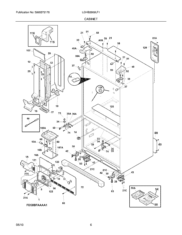 CABINET Diagram and Parts List for LGHB2869LF1  Frigidaire Refrigerator