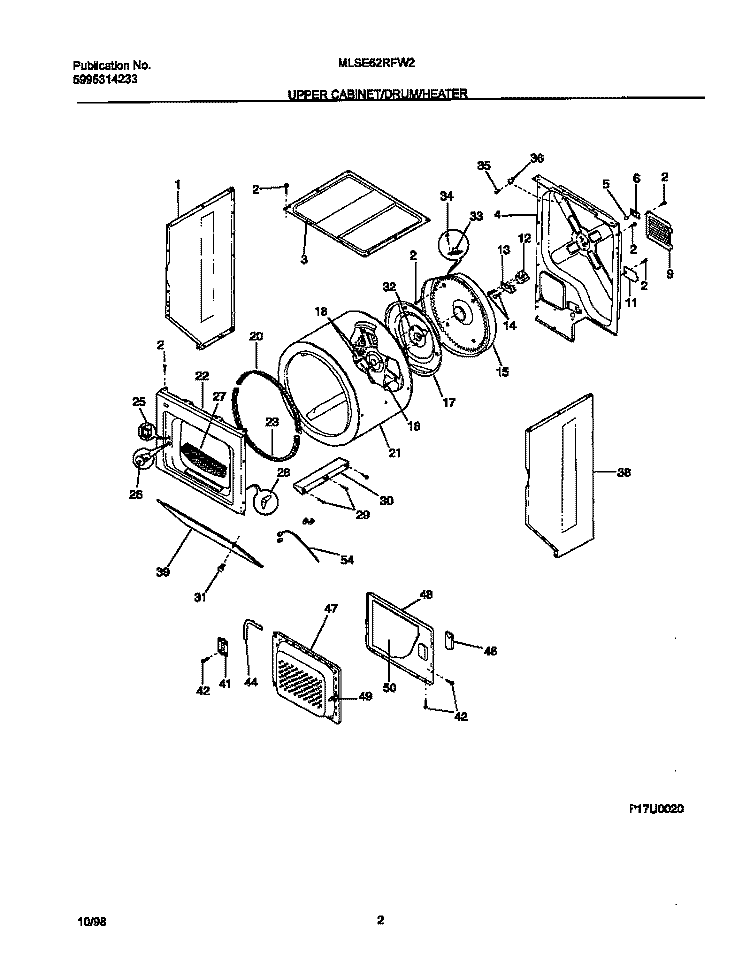 P17U0020 DRY CAB, DRM, HTR Diagram and Parts List for MLSE62RFW2  Frigidaire Washer Dryer Combo