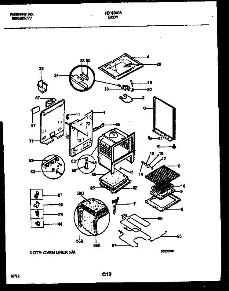 BODY PARTS Diagram and Parts List for FEF353BAWA  Frigidaire Range