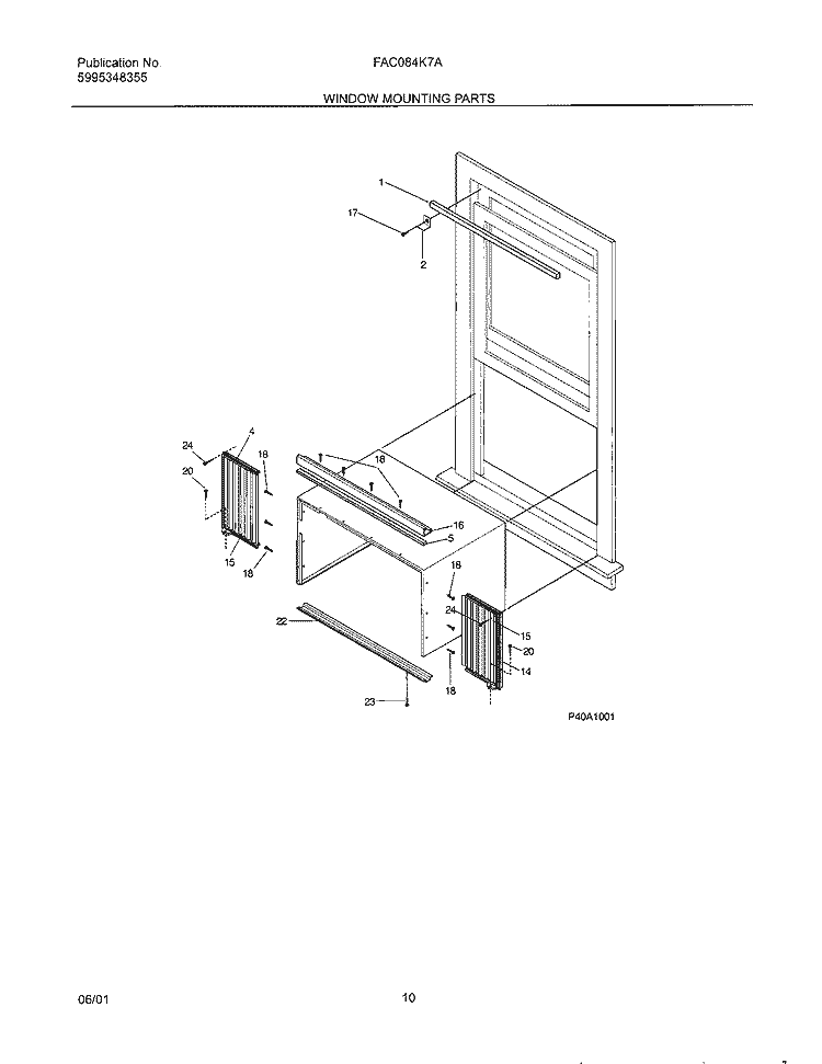 MOUNTING Diagram and Parts List for FAC084K7A1  Frigidaire Air Conditioner
